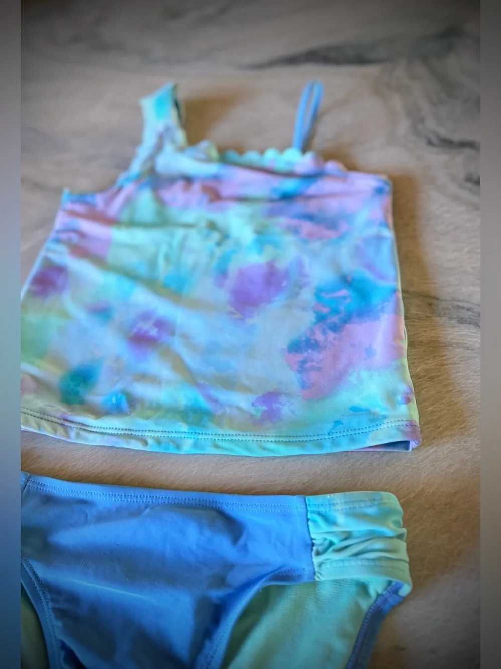 WONDER NATION | M 7/8 | Girls Seafoam Lavender Tankini Bikini Top + Bottom Set